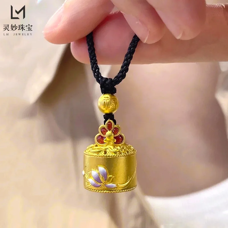 

Luxury goods 9999 24K real gold Furui small seal pendant Jiaxiang Qi Ruihua necklace