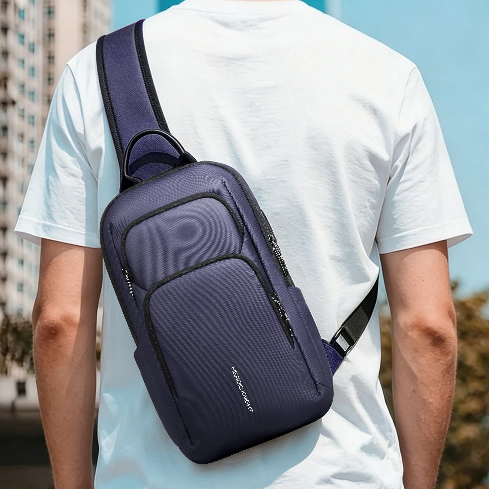 Heroic Knight High-Quality Oxford Fabric Crossbody Bag Waterproof Scratch-Resistant Men’s Handbag with Adjustable Shoulder Strap