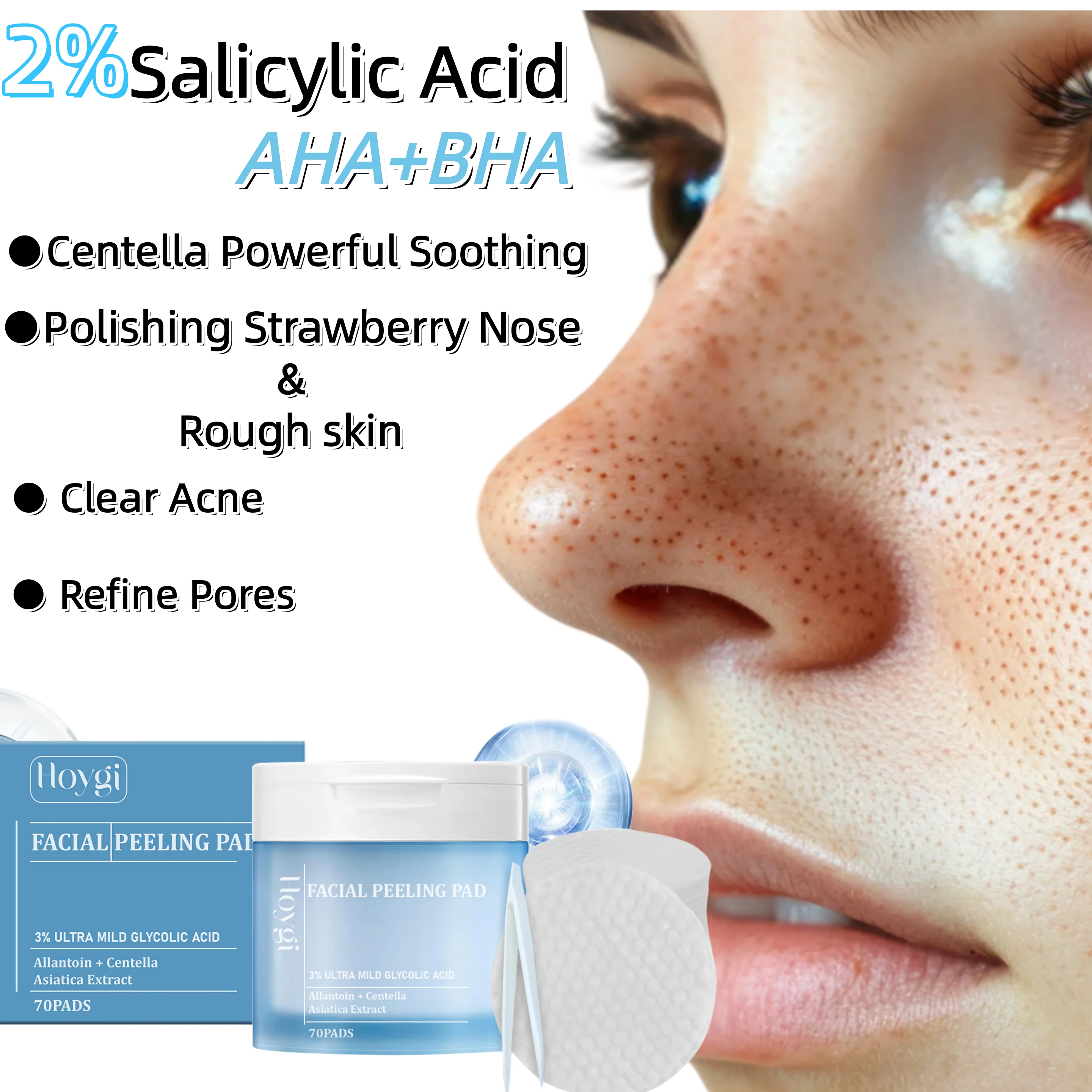 Salicylic Acid Acne-Clearing Toner Pads,Dual Action Exfoliation,Deep Clear Acne&Refine Pores,Centella+Allantoin,Soothing&Anti Redness,Polish Strawberry Nose&Rough Texture,Hydrating&Non-tightening,Convenient Dual Textured Pads,Vegan & Clean Beauty
