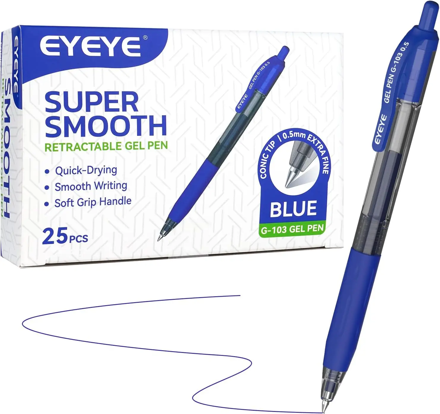 

Retractable Gel Pens 0.5mm, 25 Pack Blue Ink Fine Point Quick Drying Smooth Writing Pens for Office School