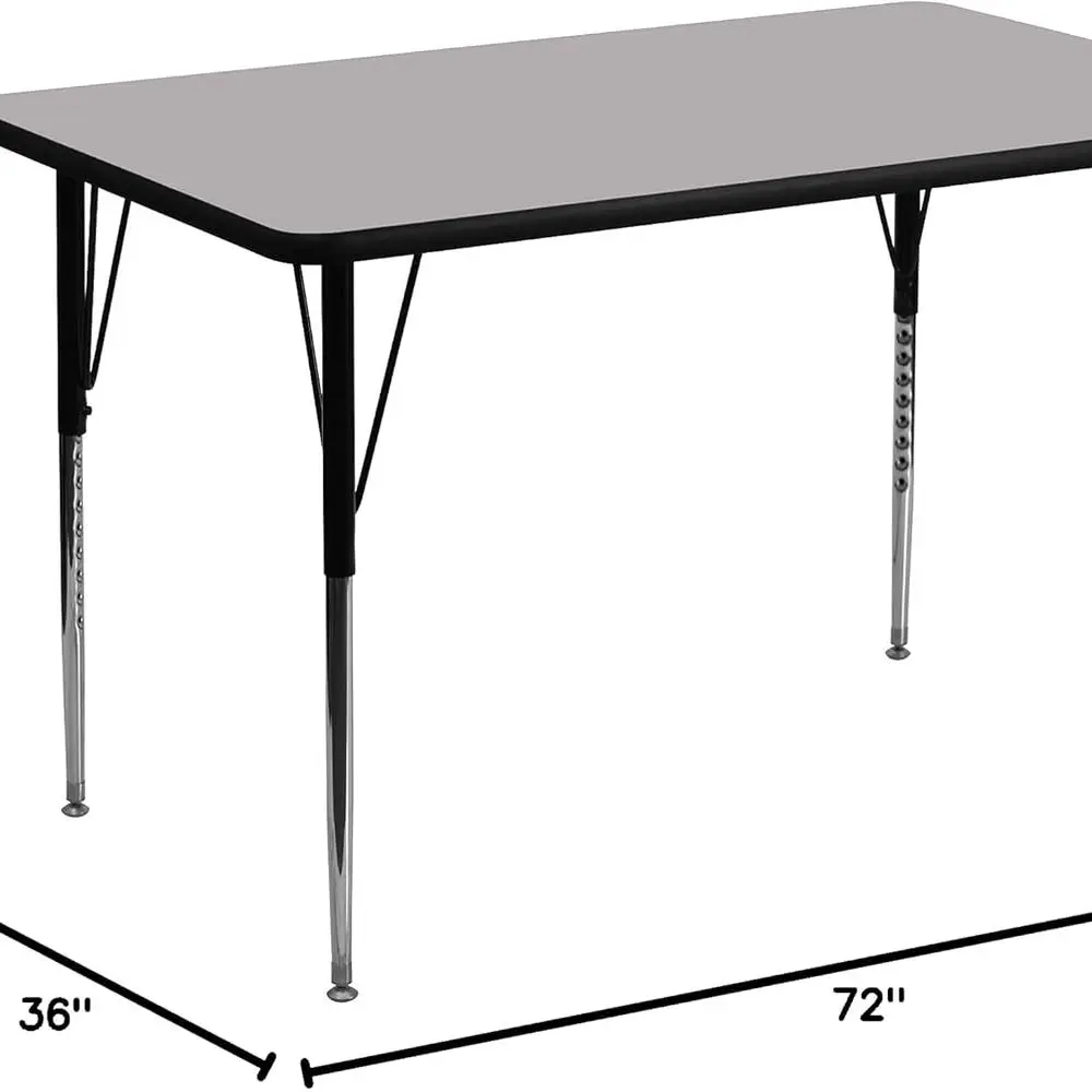 Grey 36W x 72L Rectangular Thermal Laminate Activity Table with Adjustable Standard Height Legs