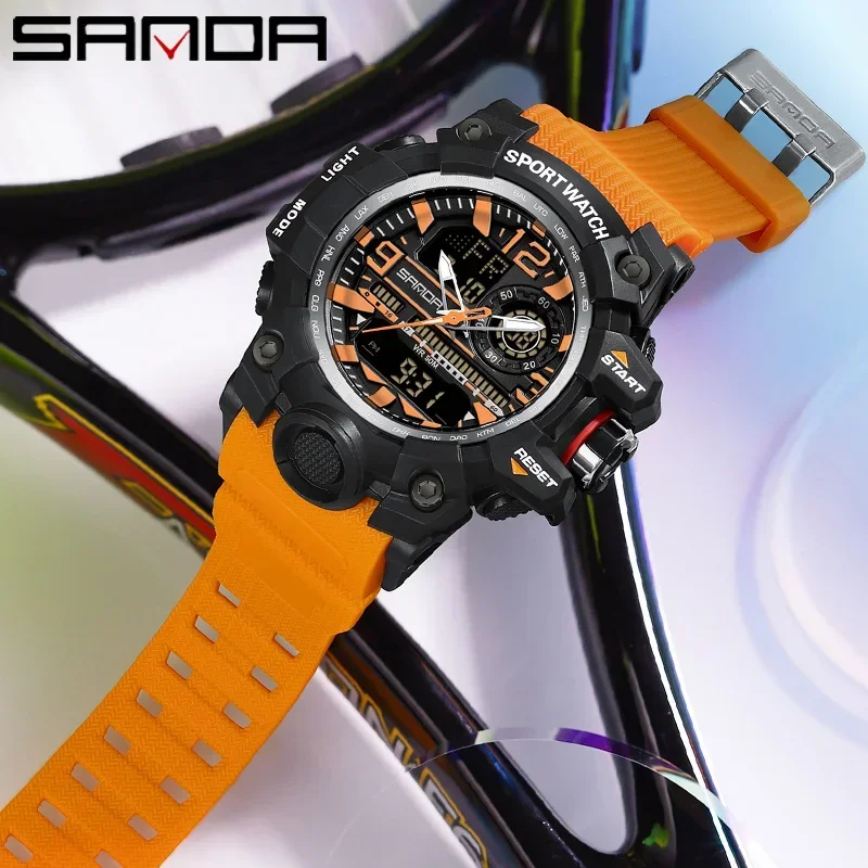 SANDA G 스타일 남성용 시계 더블 디스플레이 LED 아날로그 디지털 전자 손목 시계 방수 스포츠 크로노 그래프 쿼츠 시계