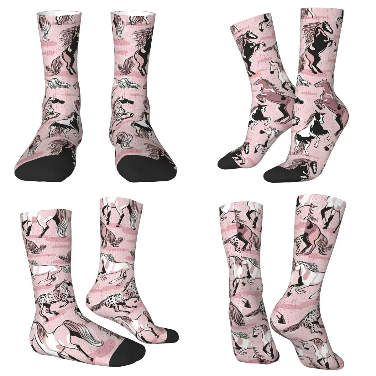 

Розовые носки с лошадьми на ветру, сладкой ваты, чулки в стиле Харадзюку, всесезонные длинные носки, аксессуары для мужчин и женщин, рождественский подарок