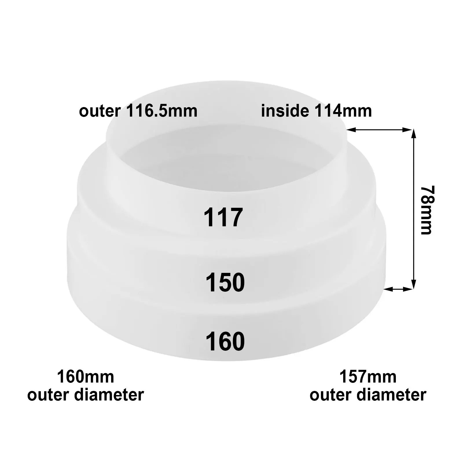 Round Shape Multi Reducer Connector Adaptor for Ventilation Pipes White ABS Plastic 80mm 100mm 110mm 120mm 150mm 160mm