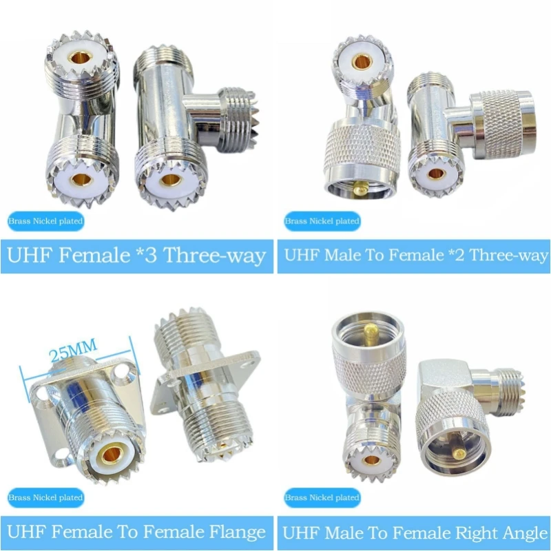 UHF Male Female To UHF Male Female Connector PL259 TO SO239 T RIGHT ANGLE 3 WAY RF Coax Coaxial Adapter Copper High Quality