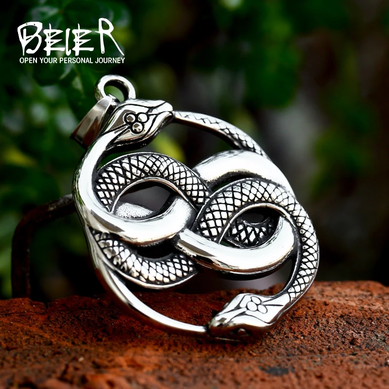 BEIER Women Men Stainless Steel Fashion The Eternal Snake Pendant Chain Necklace Jewelry BP8-1150