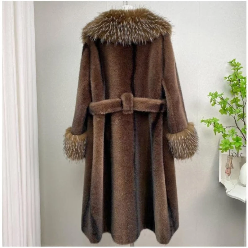 Women's Waist-cinching Slimming Faux Fox Fur Large Fur Collar Coat. Winter New Stylish Elegant Lady Style Eco-friendly Clothing.
