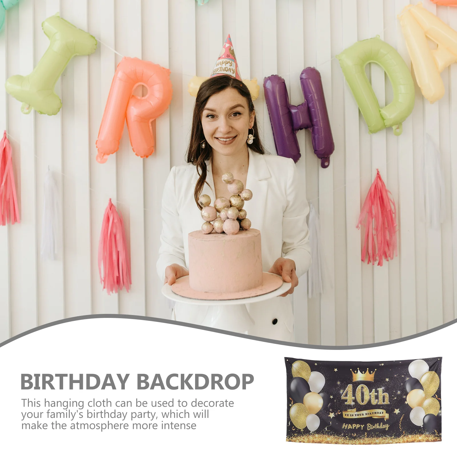 

40th Birthday Backdrop Seamless Lightweight Fabric Photo Background Banner Wall Hanging Happy Birthday Party Decoration