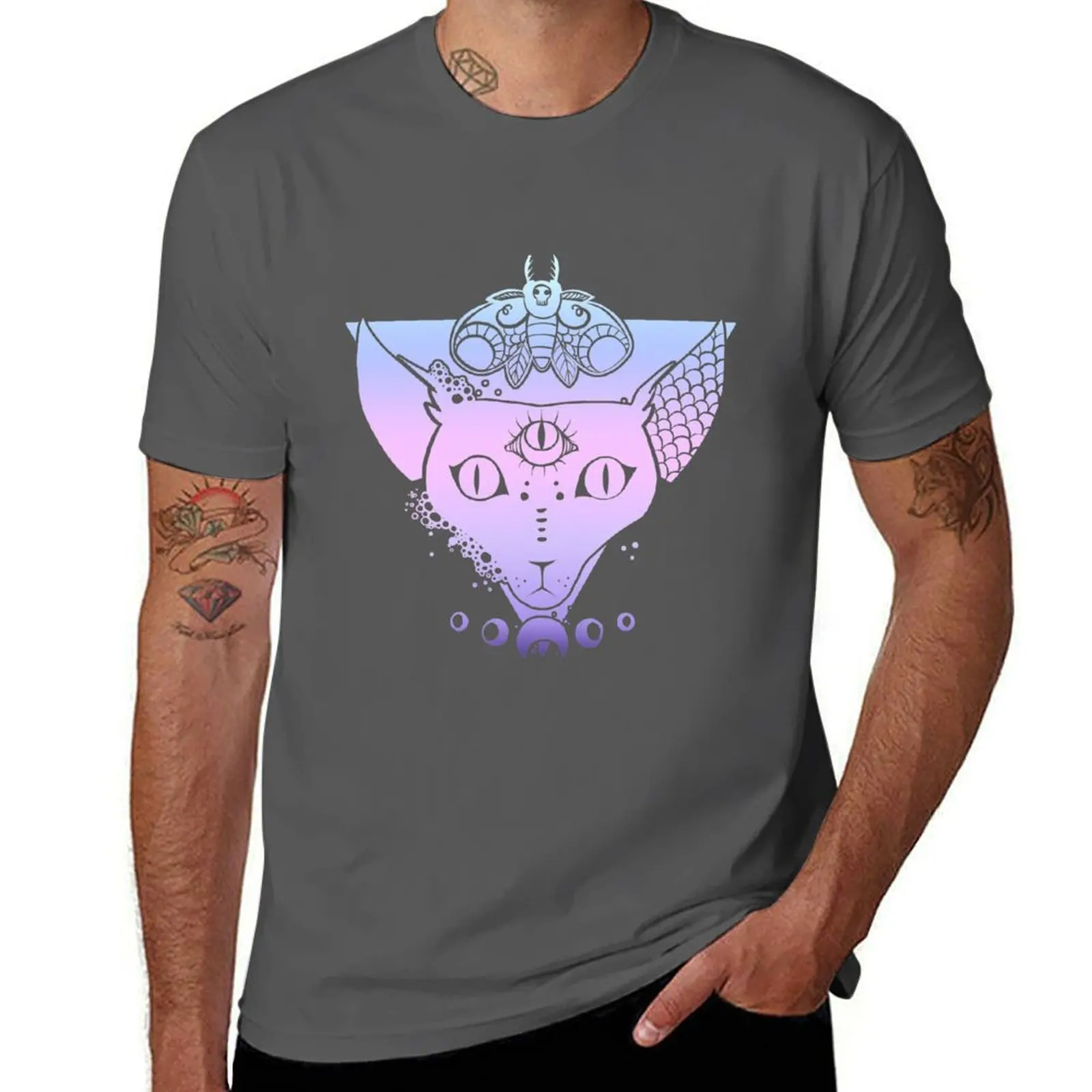 

Sphynx Design Cat, And Third Phases, Eye Moon Moth, T-Shirt Vintage Print Crew Neck Tee