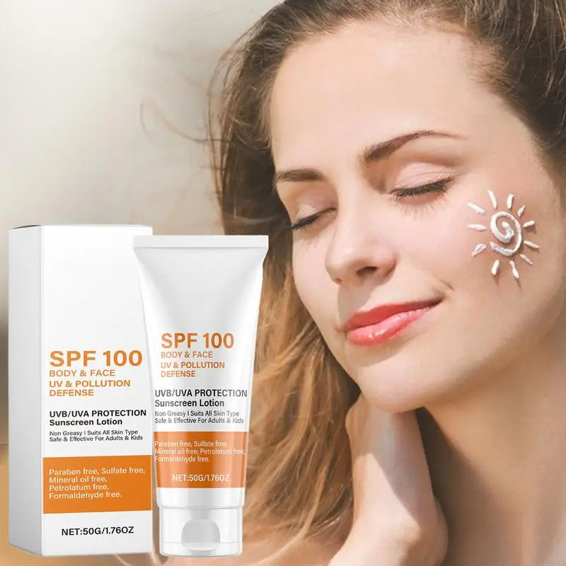 SPF 100 Sunscreen lotion 50g Non-greasy Facial Sunscreen Sun Protection Prevent Sunburn Skin Care For face and body