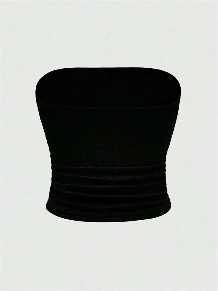 الراين ستار نمط صديرية دائرية للنساء مثير قبالة الكتف Ruched المحاصيل الأعلى الصيف Y2K ملابس الشارع الشهير #2