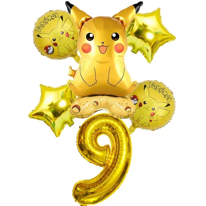6 Stück Aluminiumfolienballons mit Cartoon-Pokemon-Pikachu-Motiv – ideal für Charmander Squirtle Bulbasaur-Geburtstagsparty-Zubehör!