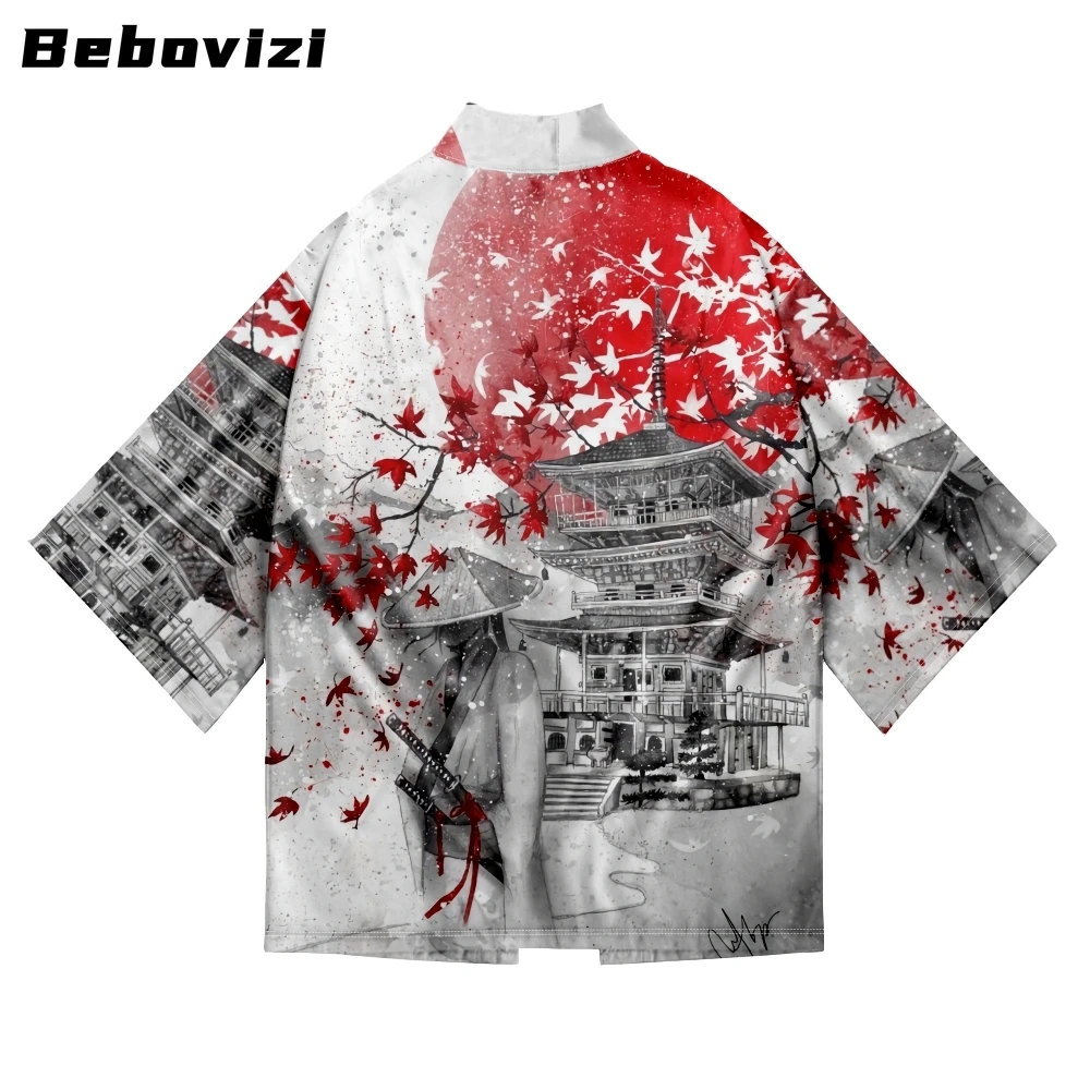 

Bebovizi Harajuku Samurai Anime Print Cardigan Haori Women Men Loose Yukata Asian Clothing Japanese Beach Kimono