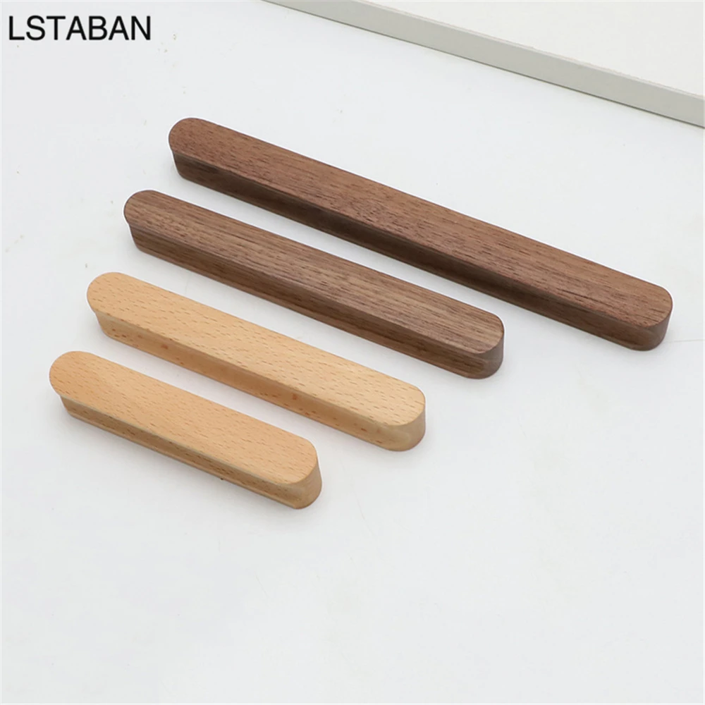 Wooden Cabinet Handles Beech Walnut Solid Wood Furniture Door Handle Kitchen Cupboard Drawer Knobs Wardrobe Hardware Pull Handle