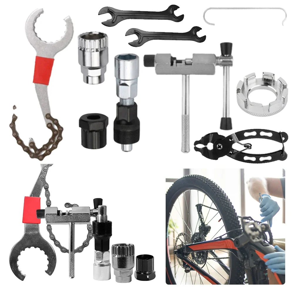 Bicycle Repair Tool Kits High Precision Crank Puller 9-in-1 Chain Breaker Cutter Rust-Proof Flywheel Removal for Repair for Home