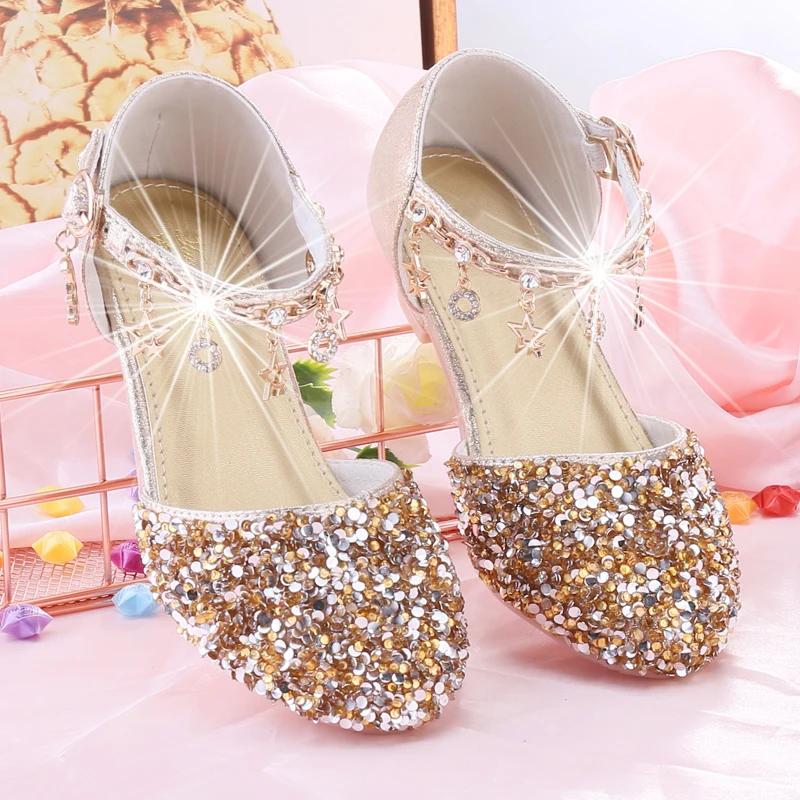 

Children's high heels little girl show model catwalk host shoes evening dress white girl princess