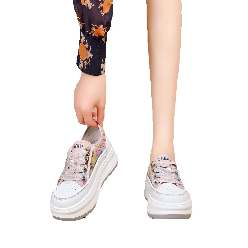 Witte skateboarding schoenen van leer voor dames ademend_voghion.com