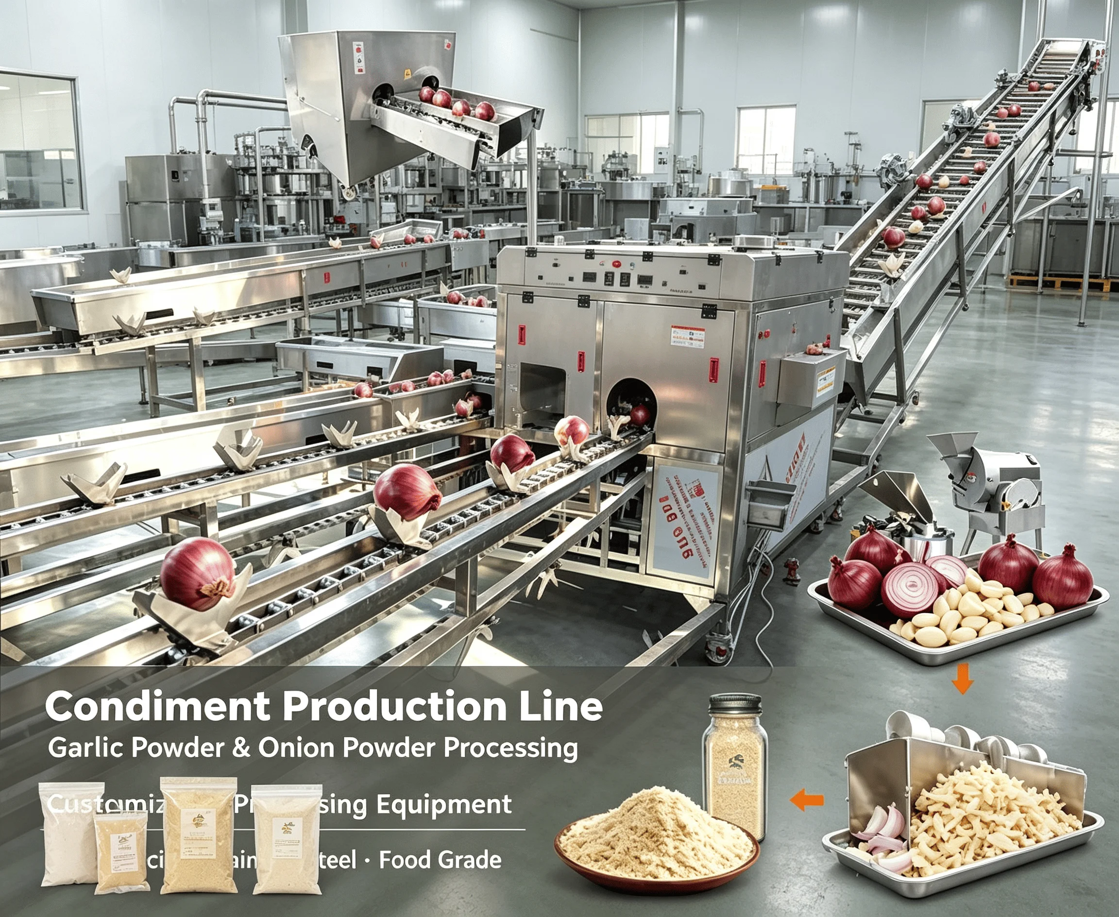 Commercial Vegetable Manufacturing Line Garlic Onion Processing Equipment For Paste and Dry Powder Production Customized