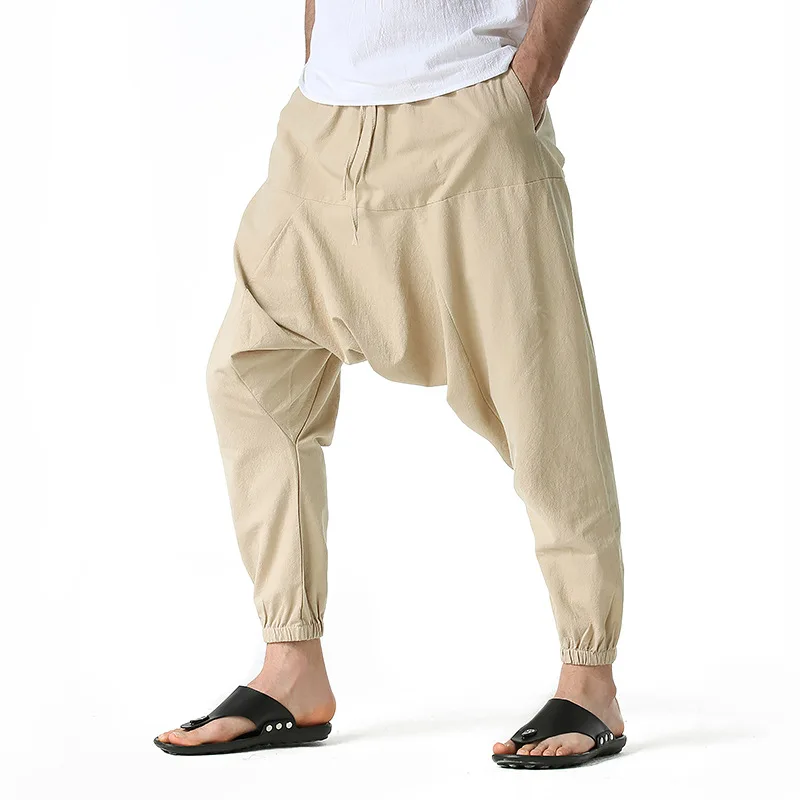 ผ้าฝ้าย Joggers ผู้ชาย Baggy Hippie Boho Gypsy Aladdin Cargo กางเกงโยคะ Harem กางเกง