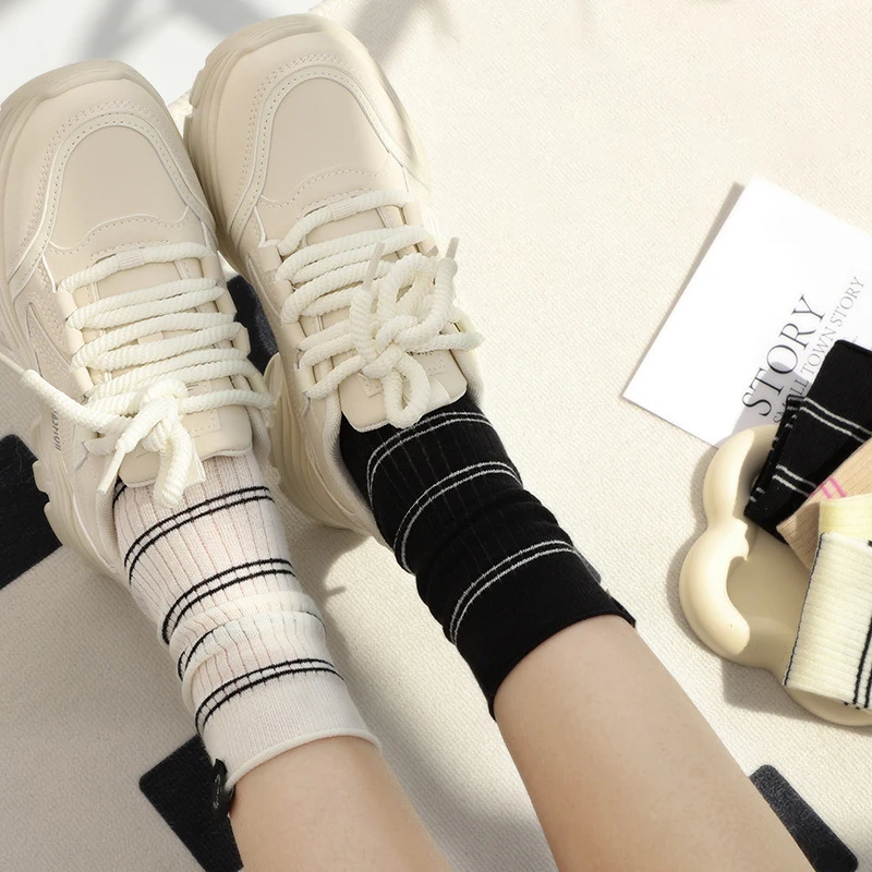 

Ladies' Socks Summer Thin Stripe Simple Comfort High Quality Deodorant Cotton Socks For Girl Fashionable Versatile mesh Socks