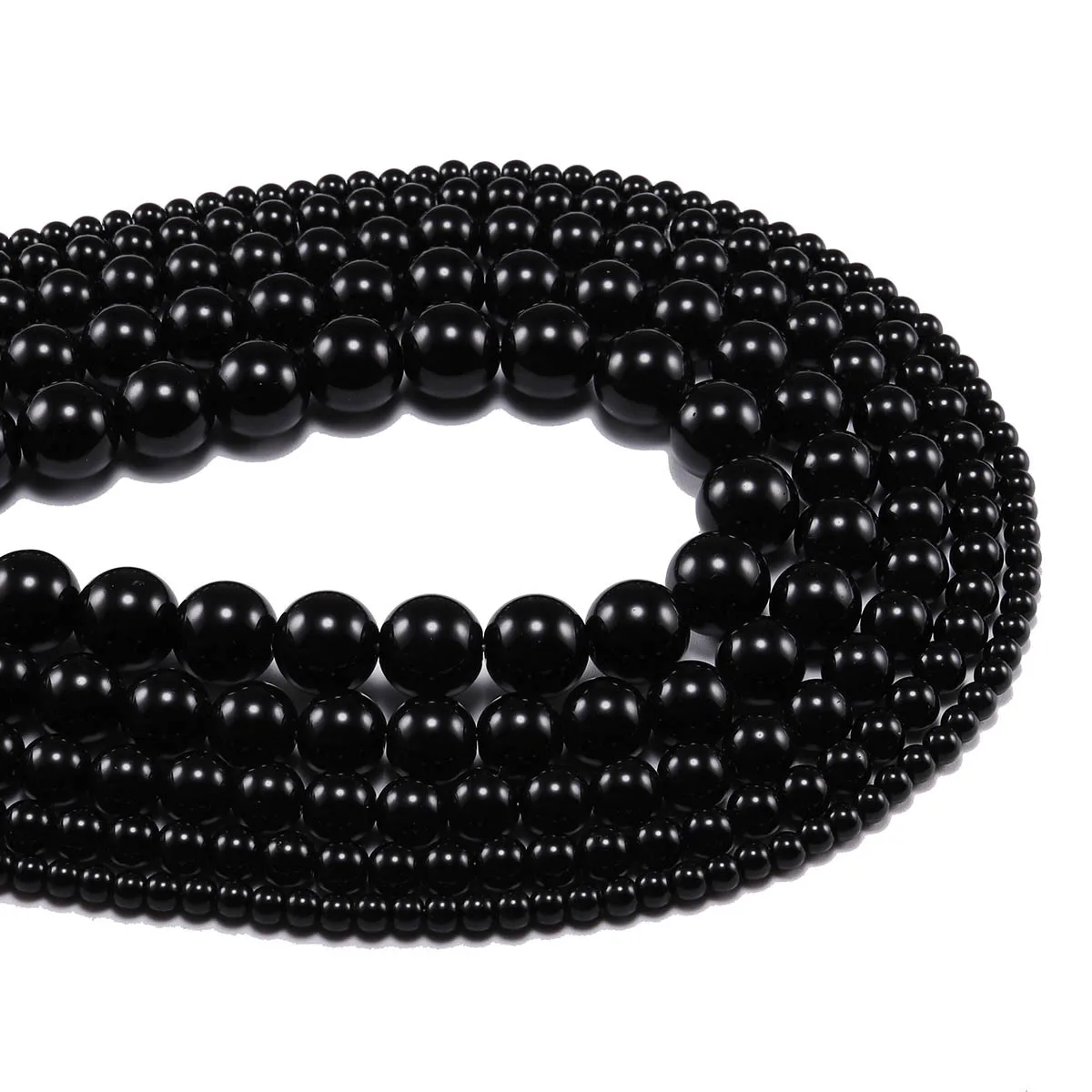 Smooth Black Agates Natural Stone Beads For Jewelry Making Round Onyx Loose Beads 6 8 10 12mm Diy Bracelet Necklace 15inches