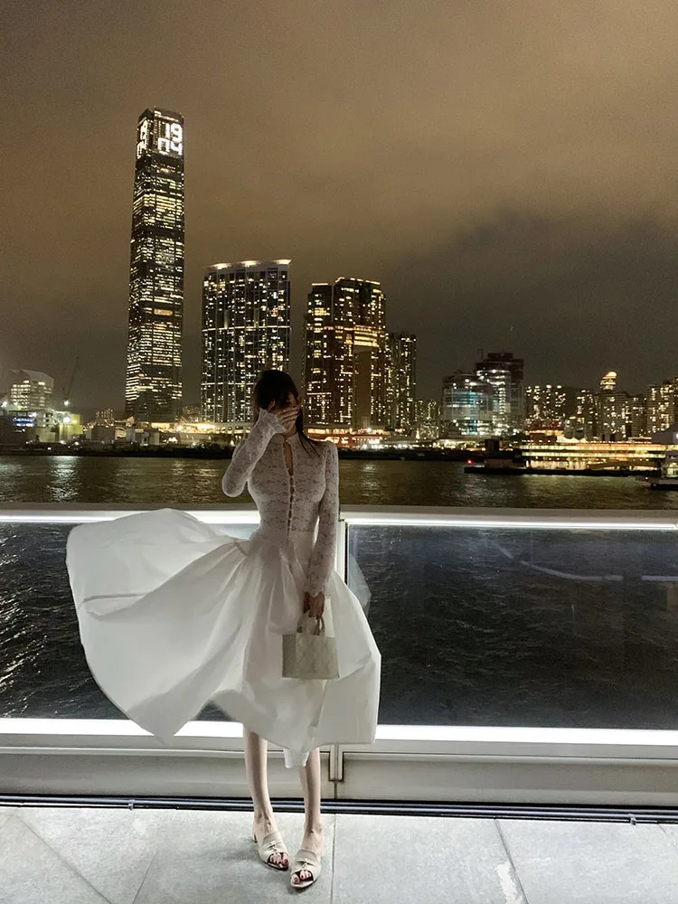 

Baroque Girl High Waist A-Line Long Skirt Women's Full Skirt f-length Polyester Fiber Commute Sle Korean Version