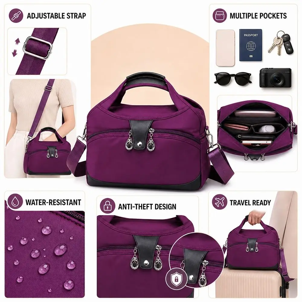 Waterproof Lady's Anti-theft Handbag Adjustable Strap Multiple Pockets Women Crossbody Bag Shoulder Handbag Sling Crossbody Bag