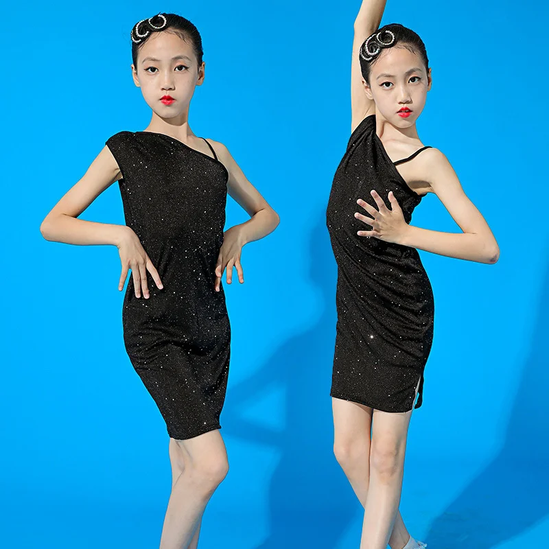 Dance clothes children's Latin dance clothes girls' off shoulder skirt girls' practice clothes children's competition clothes