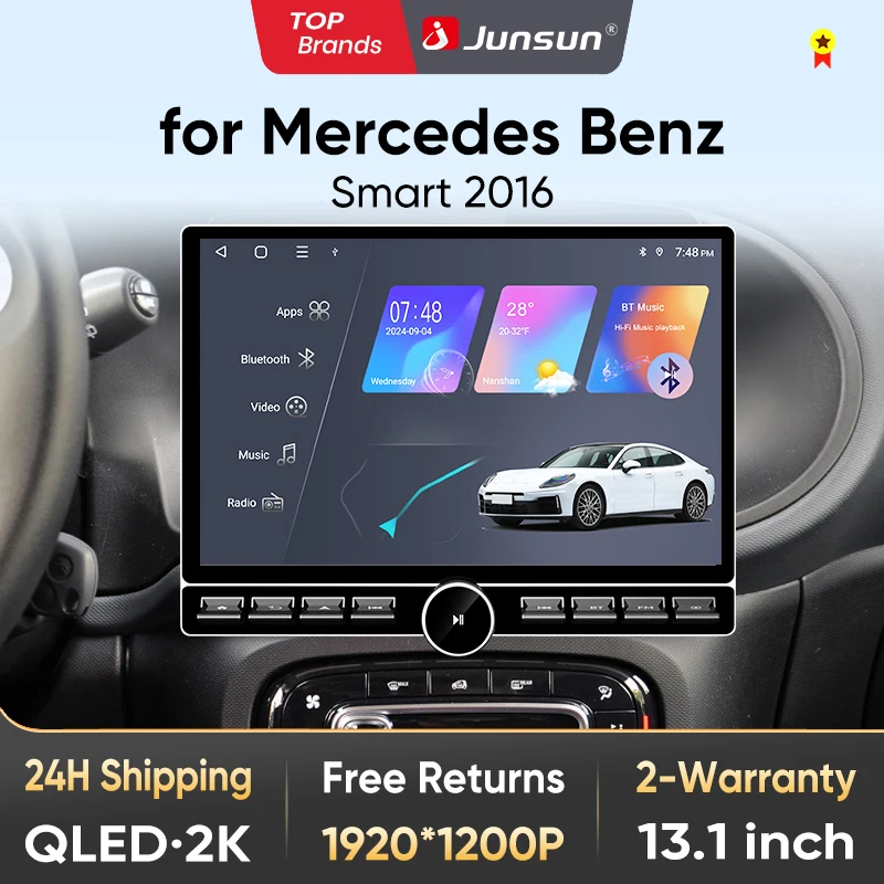 Junsun 13,1″ QLED Wireless CarPlay Android Auto Autoradio für Smart Fortwo 453 2014-2020 Intelligente Systeme DSP SWC RDS GPS FM