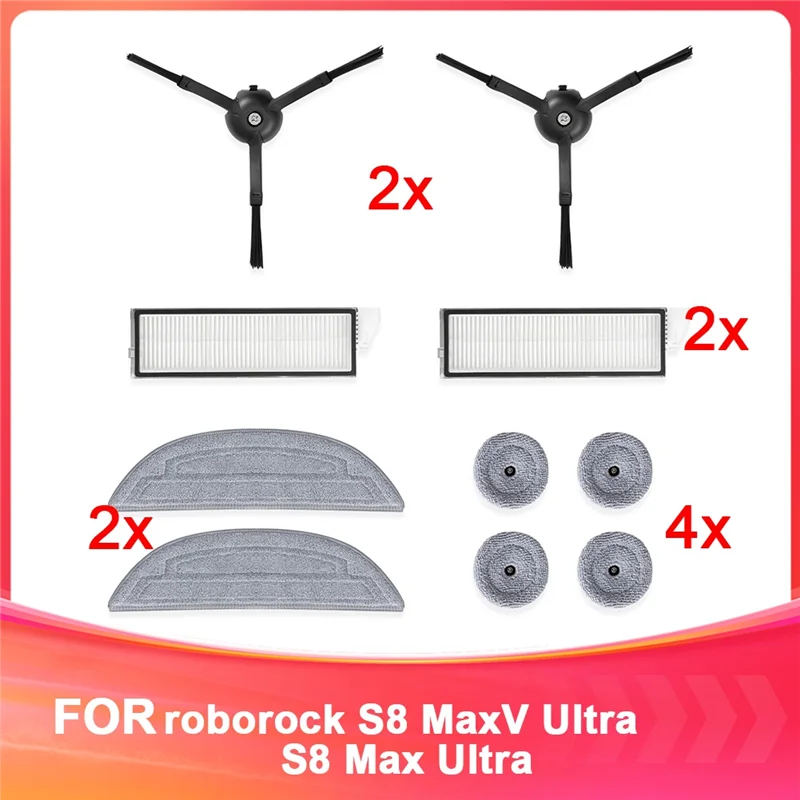 

A69eaccessory Kit For Roborock S8 Maxv Ultra & S8 Max Ultra: Side Brushes, Filters, Mop Cloths