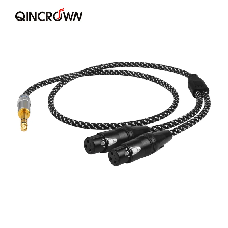 QINCROWN Z100 6.5mm jack to 2XLR Audio cable pure copper silver plated sound card power amplifier Mixer Hifi connecting cord