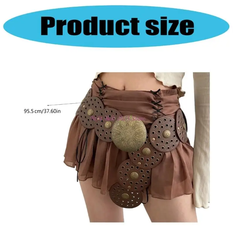 49me เอวตะวันตกห่วงโซ่กรันจ์แกะสลัก Grommet สีเข้มเข็มขัดเอวที่มีสไตล์ grommet