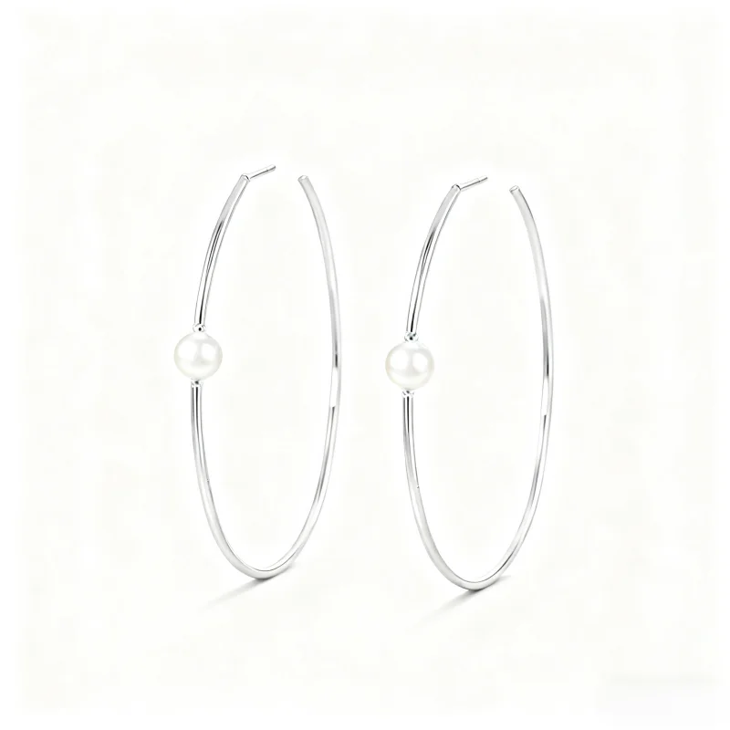 

Large Geometric Pearl Hoop Earrings S925 Post 316L Stainless Steel Hypoallergenic Tarnish Free Minimalist Jewelry MURMUR