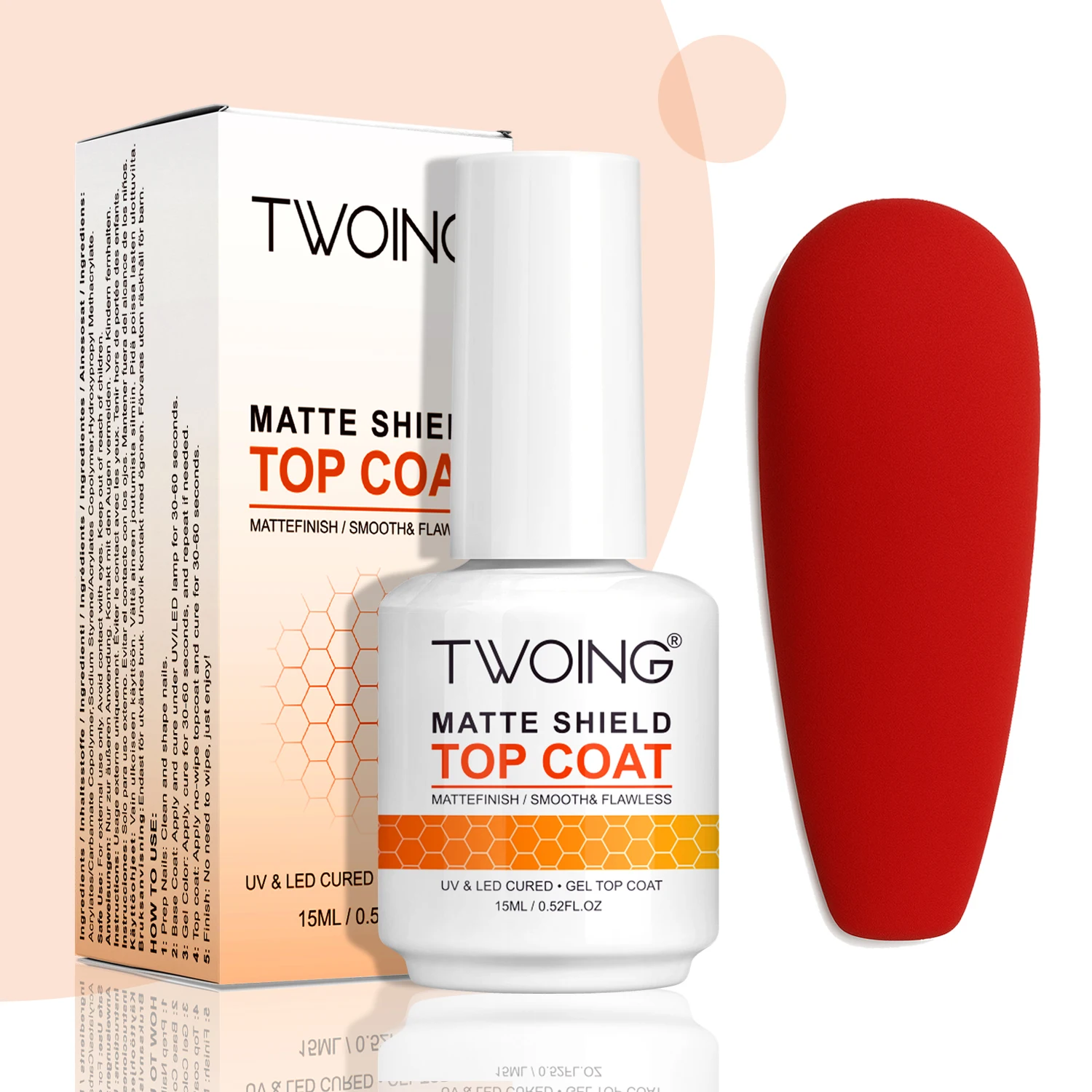 TWOING 15ml Velluto Opaco Top Coat Gel Smalto per unghie Opaco Top coat No Wipe Sigillante Gel Finitura Manicure Nail Art Salon Qualità