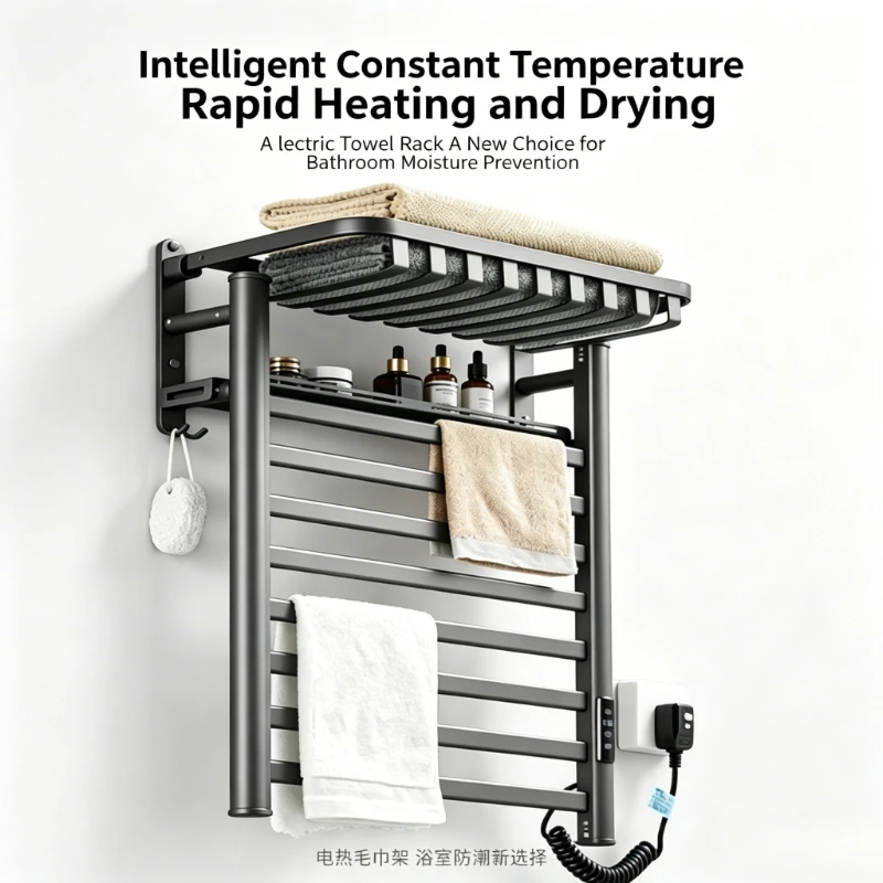Electric towel rack Smart towel rack Heating carbon fiber Household bathroom Heating drying Bath towel rack Shelf