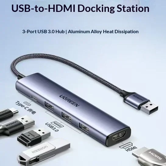 UGREEN 95831 USB 3.0 to HDMI Docking Station with 3 USB 3.0 Ports Video Display Adapter for Laptop Desktop PC
