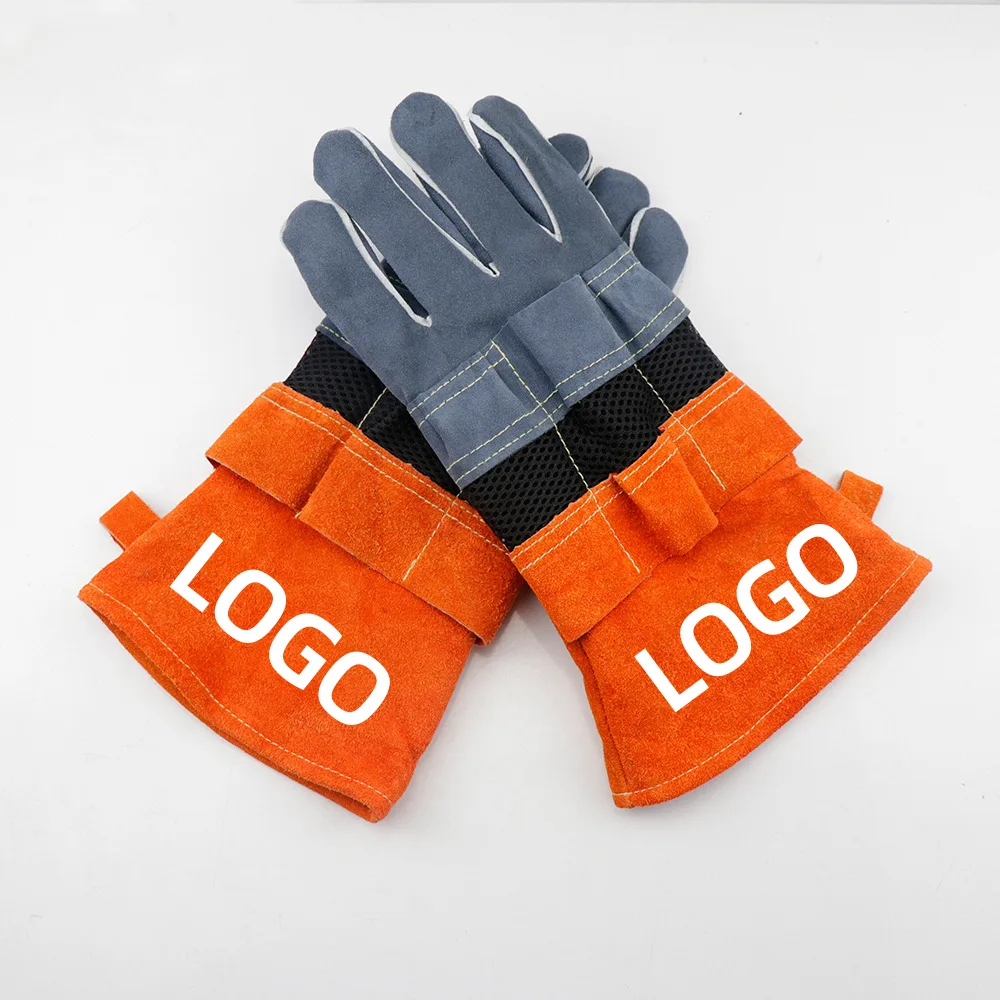 

Outdoor cowhide anti scalding barbecue BBQ insulation gloves high-temperature resistant welding protective gloves