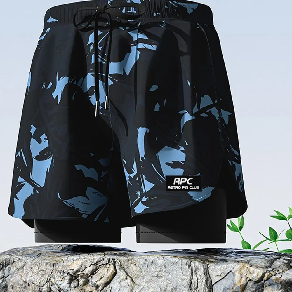 

L-5XL Men's Swimming Trunks Swimsuit Printing Flat Angle Swim Trunks Quick Drying Five Point Style