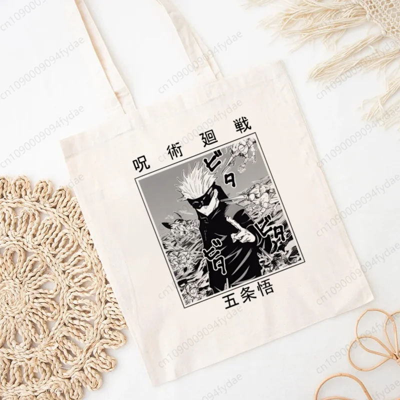 Jujutsu Kaisen Shoulder Bag Harajuku Woman Bag Casual Tote Bag Shopping Handbag Gojo Satoru Pattern Printed Canvas Bag