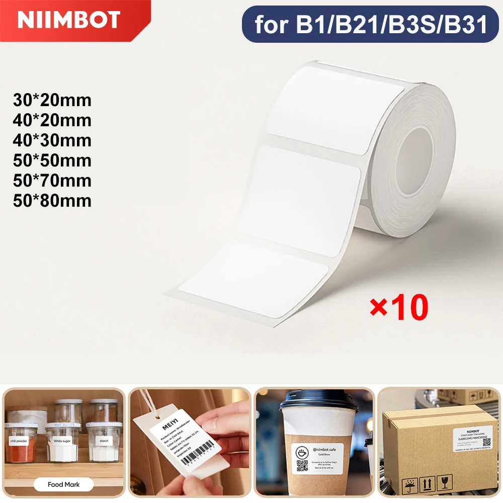 10 Rolls Niimbot Thermal Label Paper White/Transparent Self-adhesive Anti-Oil Tear-Resistant Label for B1/B21/B3S/B31 Printer