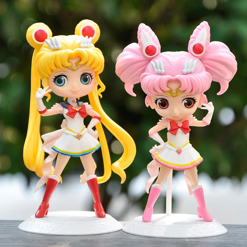 Anime Kawaii Sailor Moon Figures Tsukino Usagi Chibiusa Figur Pvc Toy Model Hand Made Anime Dolls Toys Gifts for Kid