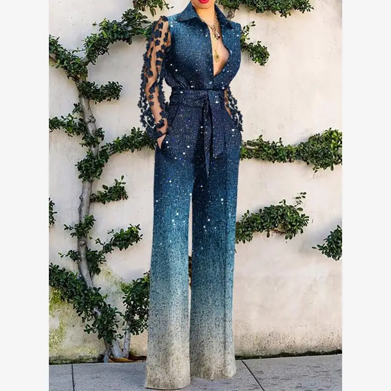 Primavera Estate 2023 Pantaloni lunghi Sve Dr con stampa in pizzo da donna Pantaloni a gamba larga Pendolarismo Sle Fibra di poliestere a vita media Diamante...