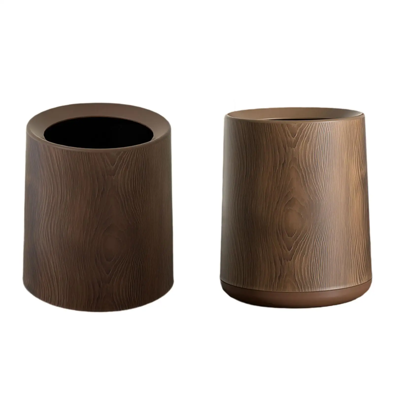 Wood Grain Plastic Trash Can Open Top Under Sink Trash Bin Brown Trash Can Waste Basket for Office Living Room Dorm Hotel Toilet