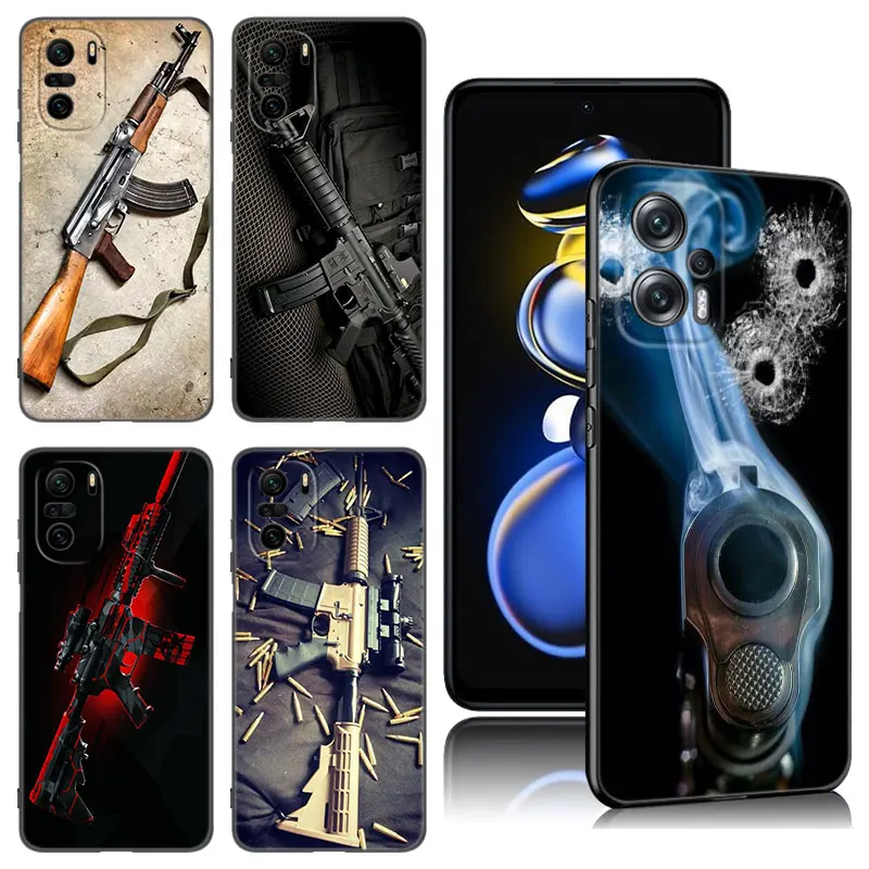 The Military Weapon Black Silicone Phone Case For Xiaomi POCO X3 X4 NFC F5 M3 M4 M6 X5 X6 Pro F3 F4 GT 5G C55 C65 M5