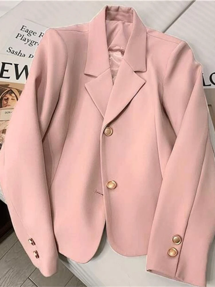 Chaqueta de traje rosa para mujer, abrigo corto de estilo coreano, informal, temperamento versátil, traje pequeño, novedad de 2024