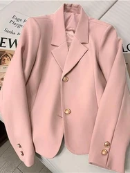 Jaqueta de terno rosa pequena feminina, moda coreana, casaco estilo curto, casual, glamoroso, blazers versáteis, novo, 2024