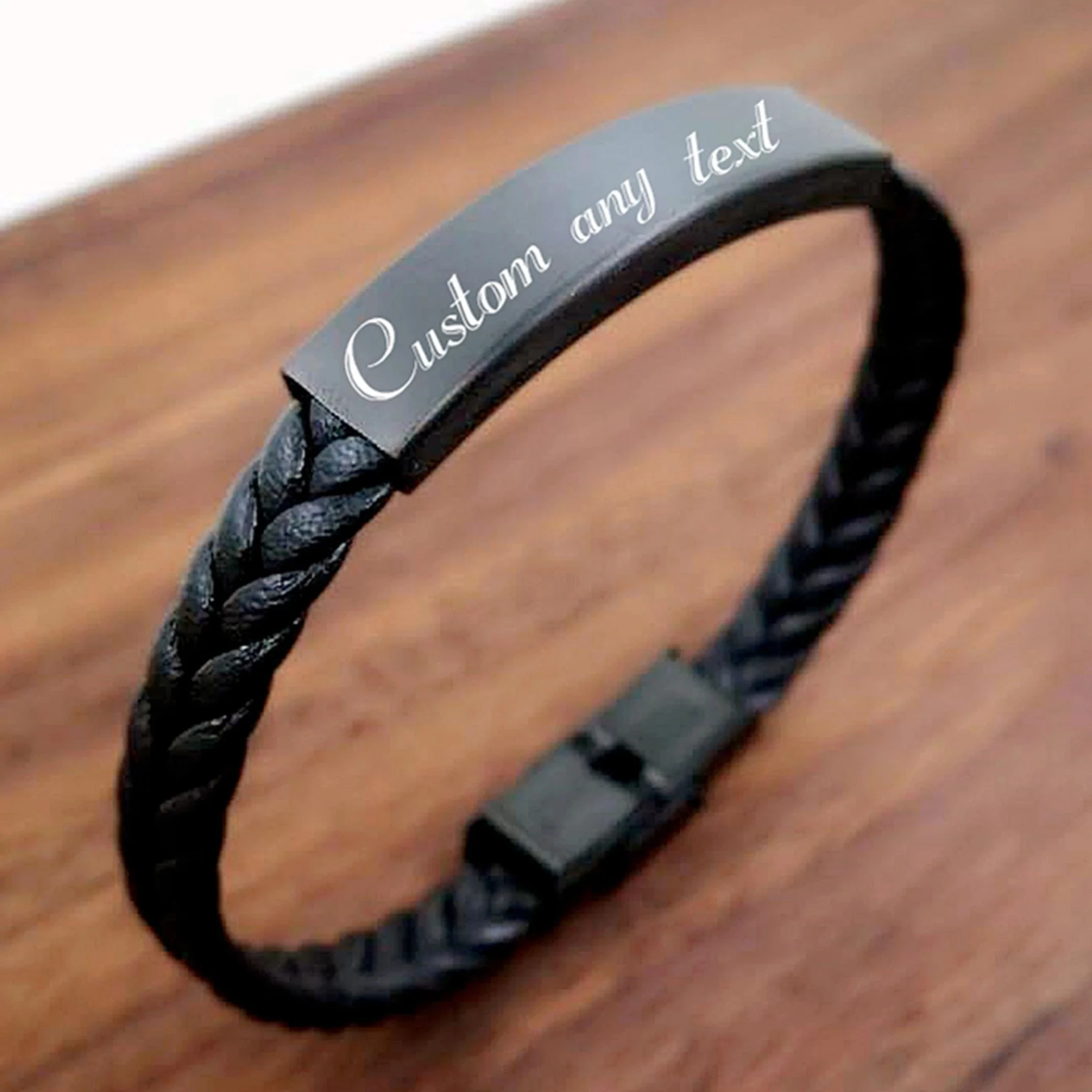 

1шт, персонализированный кожаный браслет с гравировкой, кожаный плетеный браслет на заказ, персонализированный мужской браслет. Плетеный кожаный браслет