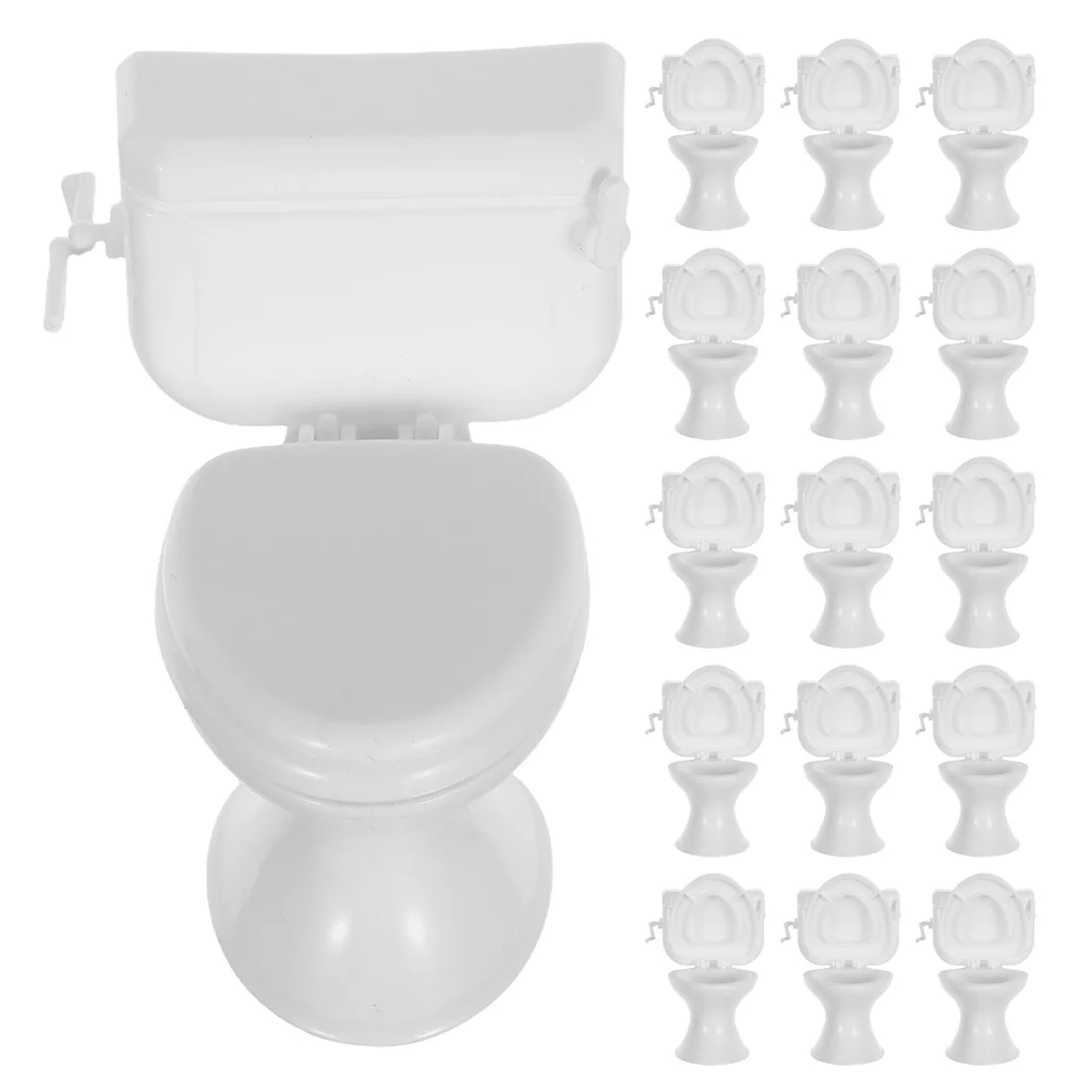 

16 шт. миниатюрный туалет, реалистичный дизайн, компактный размер, надежные пластиковые аксессуары для ванной комнаты, мини-мебель для дома