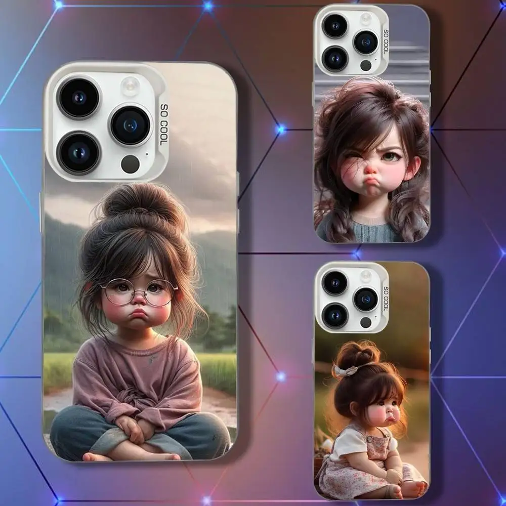 

Cartoon Cute Girl Phone Case For iPhone 16,15,14,13,12,11,Pro,XS,Max,Plus,Mini,SE White Candy Matte Shockproof Cover