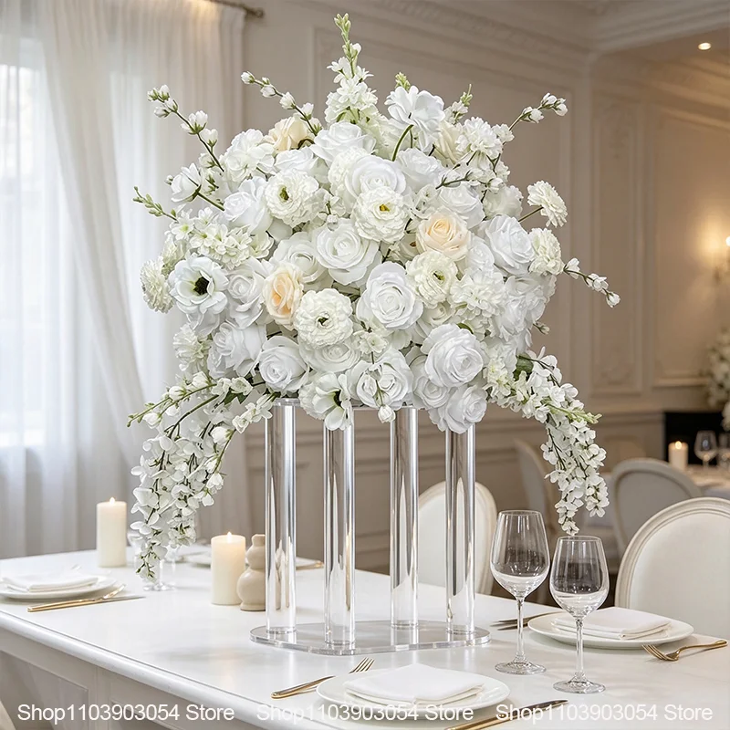 Weißes Kunstblumen-Arrangement für Hochzeitseingang, Simulierte Rosen-Dekoration für Party-Zeremonie, Bühnen-Hintergrund-Dekoration – Detail 5